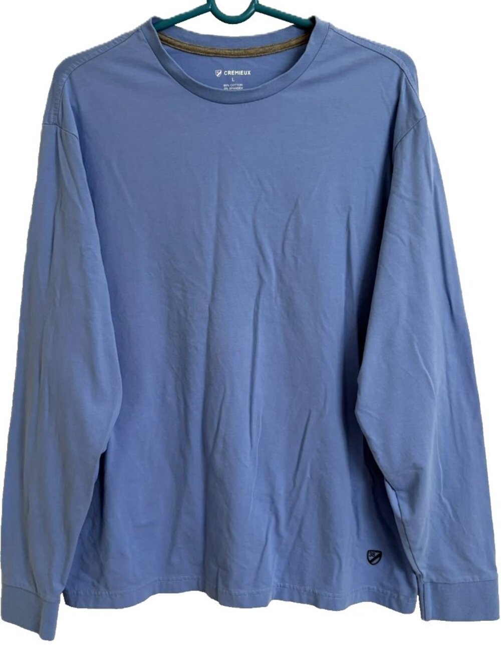 Cremieux 38 Men's Blue Cotton Classic Fit Crew Neck Long Sleeve Size Large Shirt